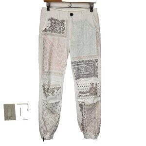 Johnny Was NWT Bandana Embroidered Pants 2 Natural White Ankle Zip‎ Bohemian